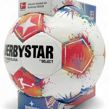Derbystar Bundesliga Brillant APS v25 Fußball, weiß/blau/rot